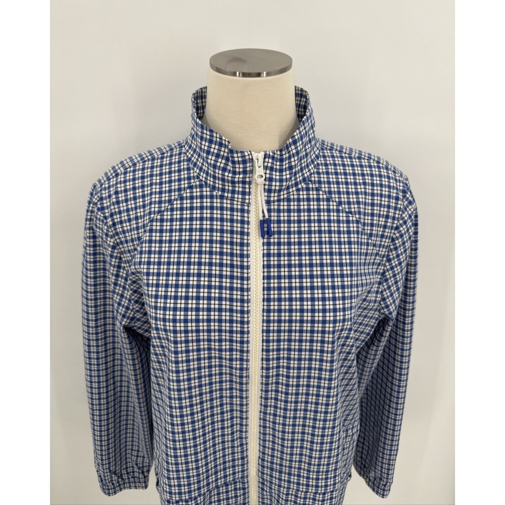 T by Talbots Womens Blue Plaid Lightweight Zip Windbreaker Size Medium Coastal - Picture 2 of 10